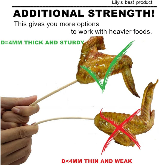 10" Natural Bamboo Skewers for BBQ，Appetiser，Fruit，Cocktail，Kabob，Chocolate Fountain，Grilling，Barbecue，Kitchen，Crafting and Party. Φ=4mm, More Size Choices 6"/8"/12"/14"/16"/17.5"/30"/36"(1000 PCS)
