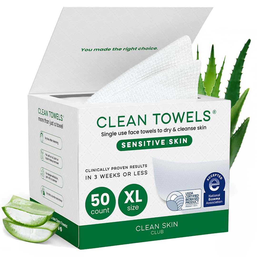 Reduces Fine Lines and Wrinkles in 6 weeks or Less, CLEAN SKIN CLUB Healthy Aging Clean Towels® XL, Disposable Face Towels, XL - 1 Pack (50 count)