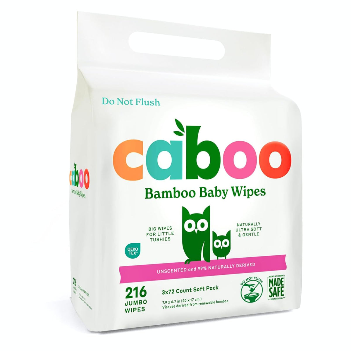 Caboo Tree Free Baby Wipes, Unscented, 72 Wipes Per Pack, 216 Total