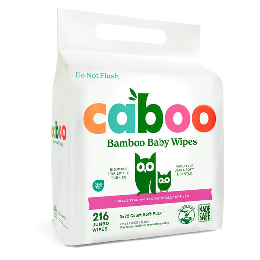 Caboo Tree Free Baby Wipes, Unscented, 72 Wipes Per Pack, 216 Total