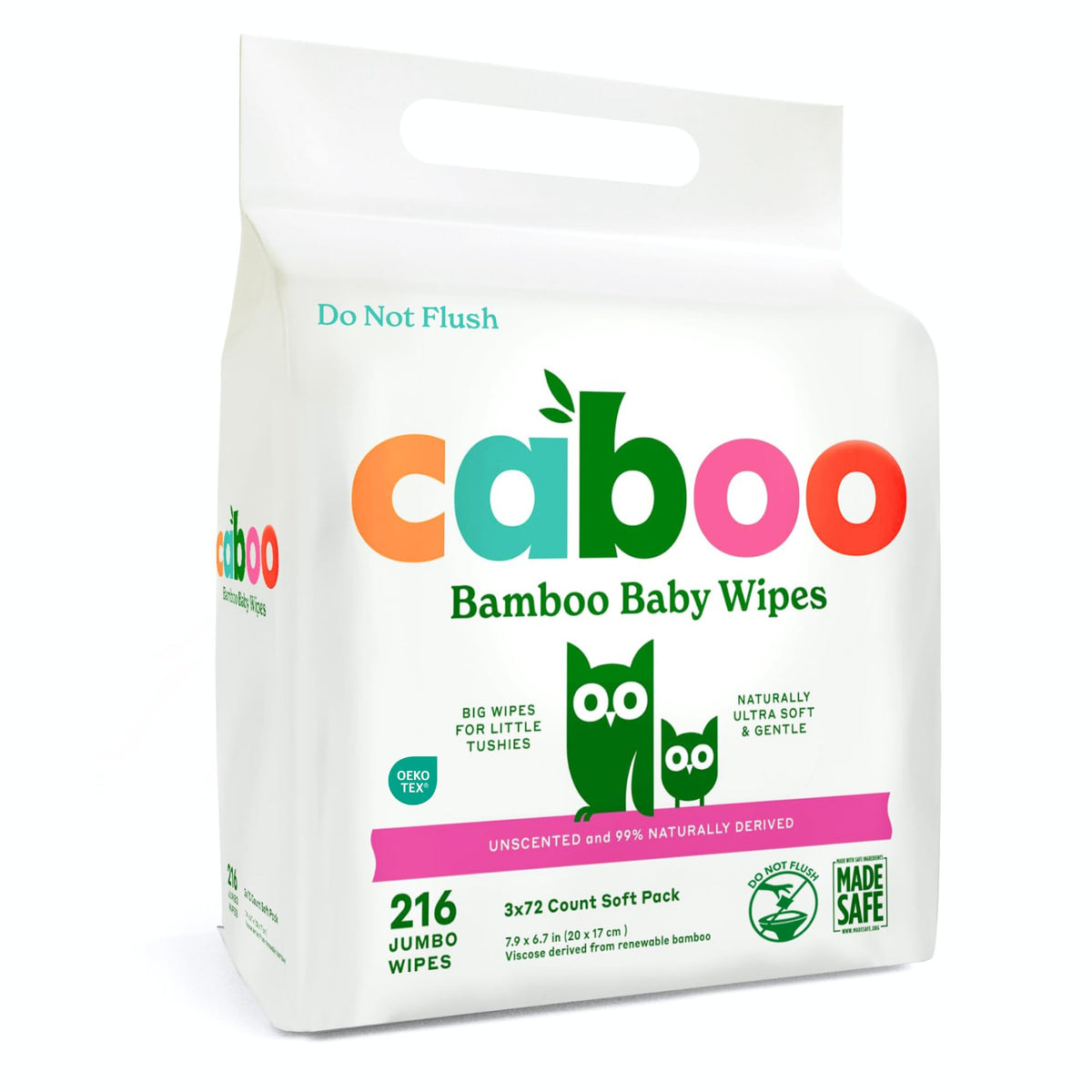 Caboo Tree Free Baby Wipes, Unscented, 72 Wipes Per Pack, 216 Total