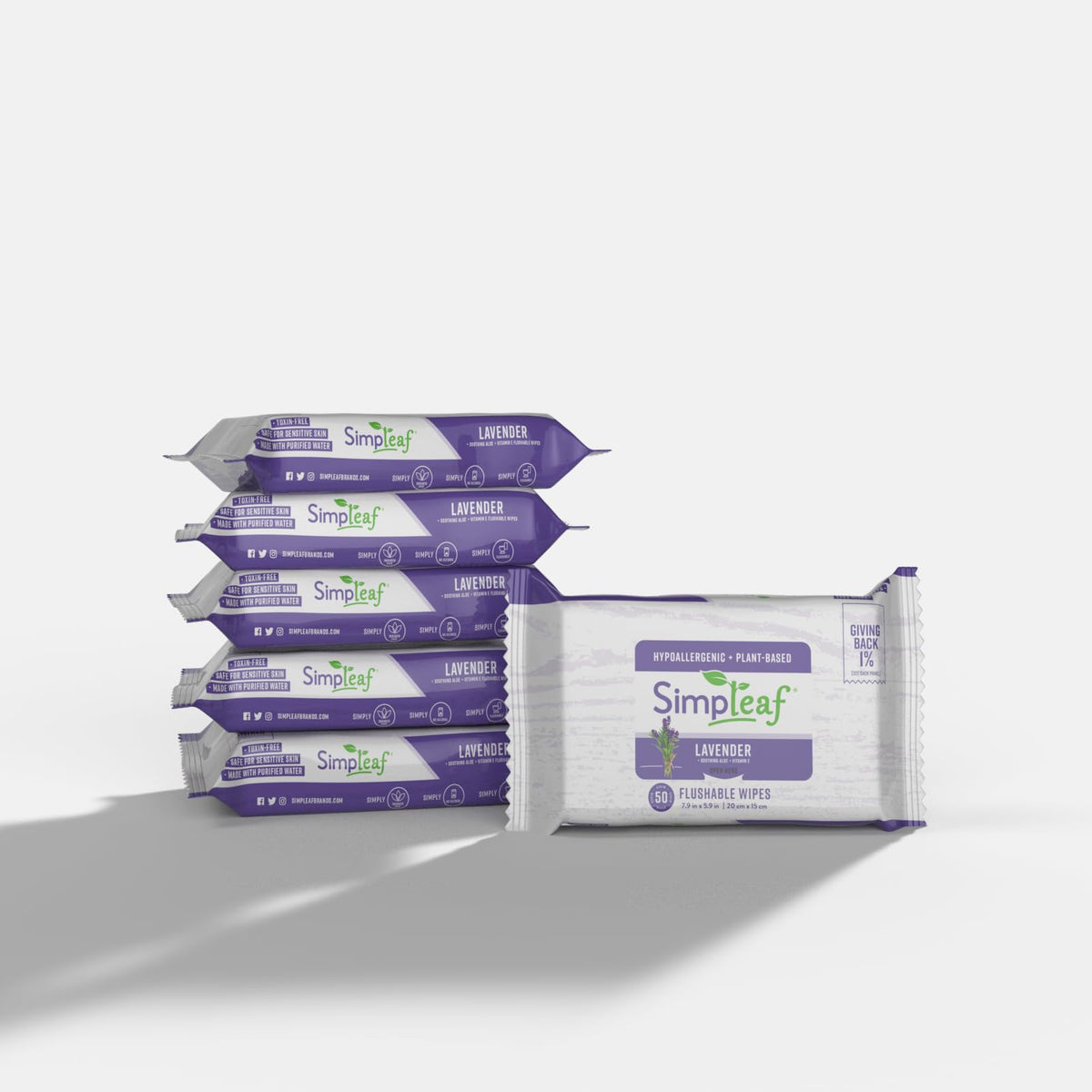 Simpleaf Flushable Wet Wipes Aloe Vera | Plastic Free, Paraben & Alcohol Free | Hypoallergenic & Safe for Sensitive Skin | Soothing Aloe Formula | Adult Toilet Wipes (6 x 50 Count Pack) 300 Count