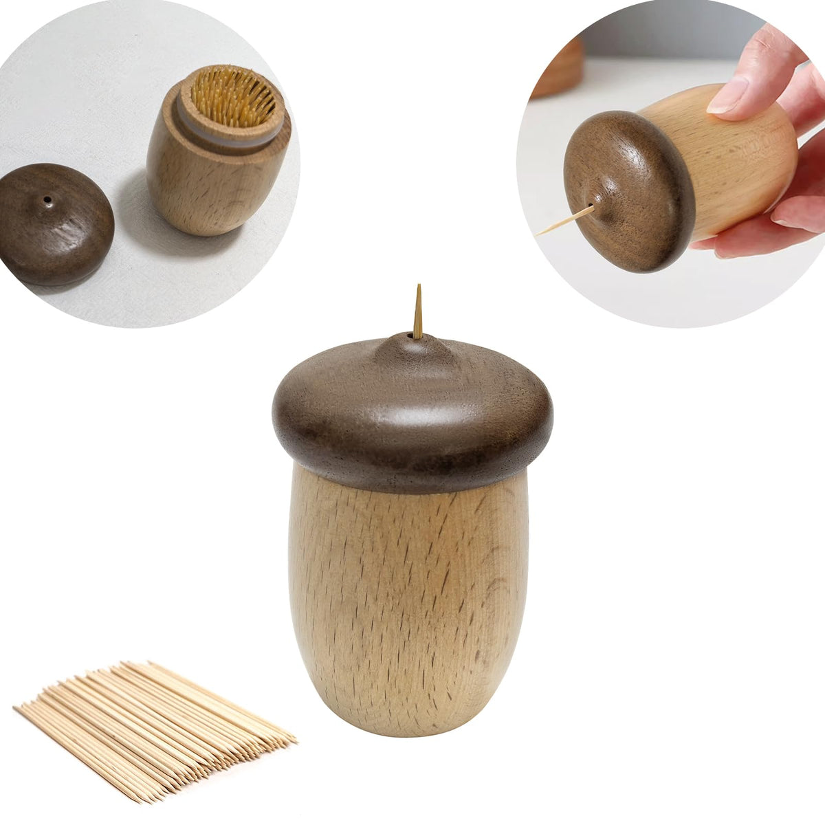 EAEDMY Cute Mushroom Toothpicks Holder with 390 Pcs Toothpicks, Cactus Toothpick Holder Dispenser for Home Kitchen Table Decor Accessories, Warm and Unique Gifts (1.Mushroom X 2)