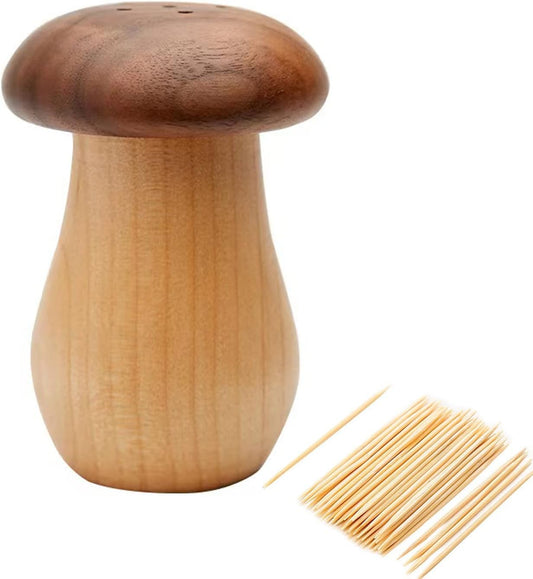 Mushroom Toothpick Dispenser, Walnut & Beech Wood Cute Toothpick Holder