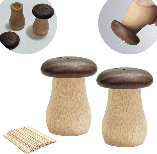 EAEDMY Cute Mushroom Toothpicks Holder with 390 Pcs Toothpicks, Cactus Toothpick Holder Dispenser for Home Kitchen Table Decor Accessories, Warm and Unique Gifts (1.Mushroom X 2)