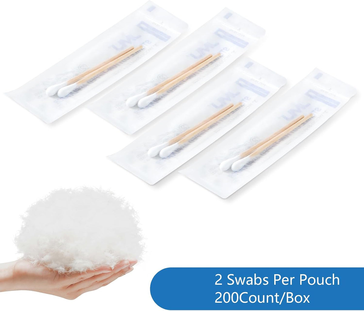 JMU Sterile Cotton Tipped Applicators, 2000 Medical Cotton Swabs Wood Shaft