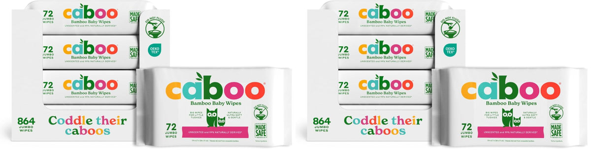 Caboo Tree Free Baby Wipes, Unscented, 72 Wipes Per Pack, 216 Total