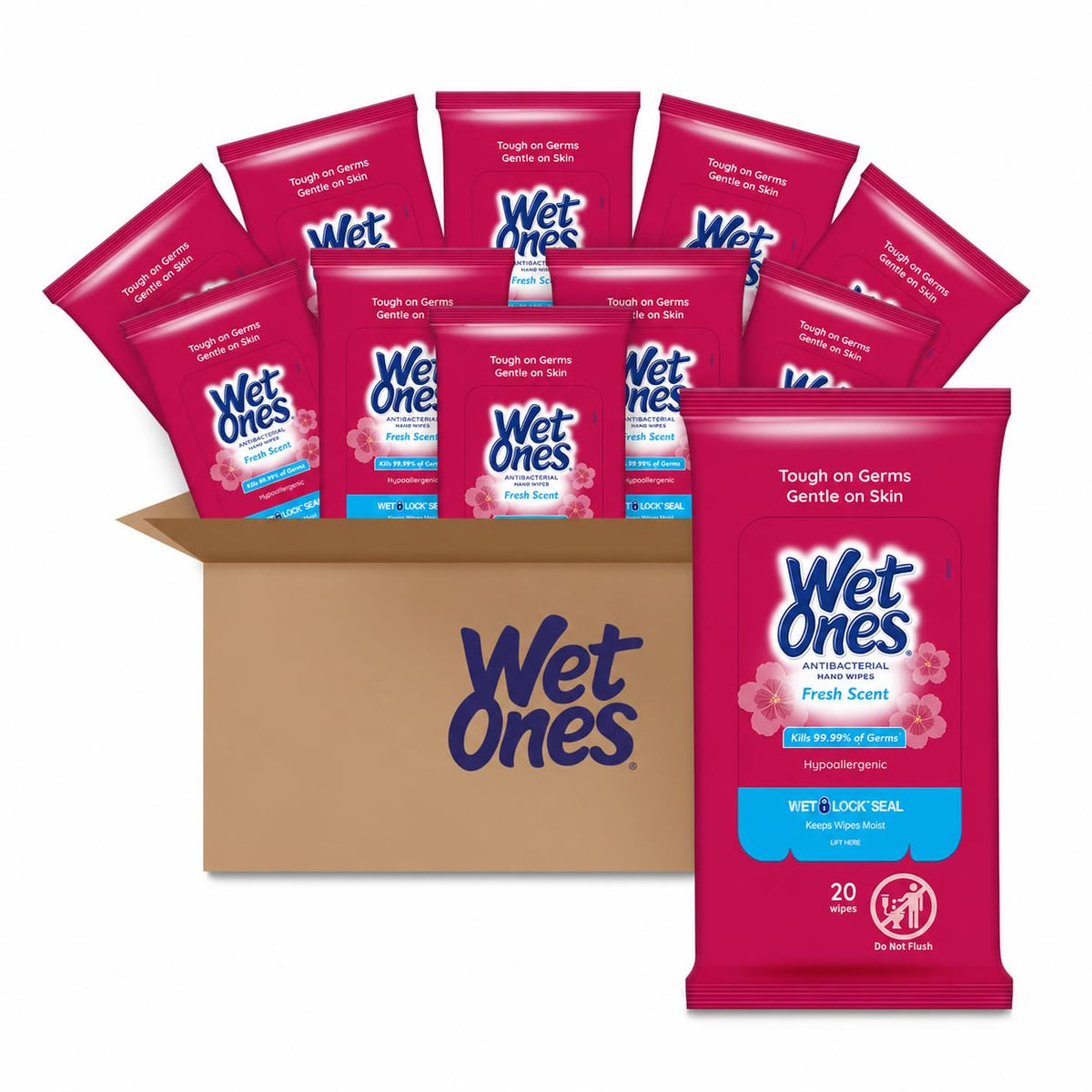 Wet Ones Hand Wipes, Sensitive Skin, Unscented, 20 ct (30 Pack)