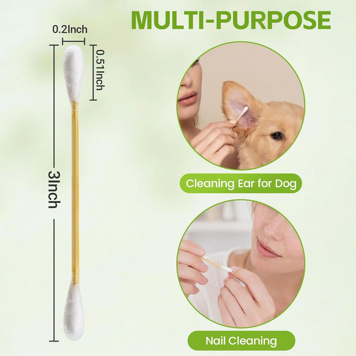 Bamboo Cotton Swabs - Double Tipped Bamboo Ear Swabs - 1200PCS Cotton Buds