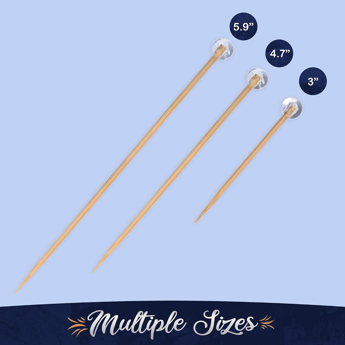 BambooMN Ball End Cocktail Picks - 3" (7.62cm) - Clear - 100 Pieces