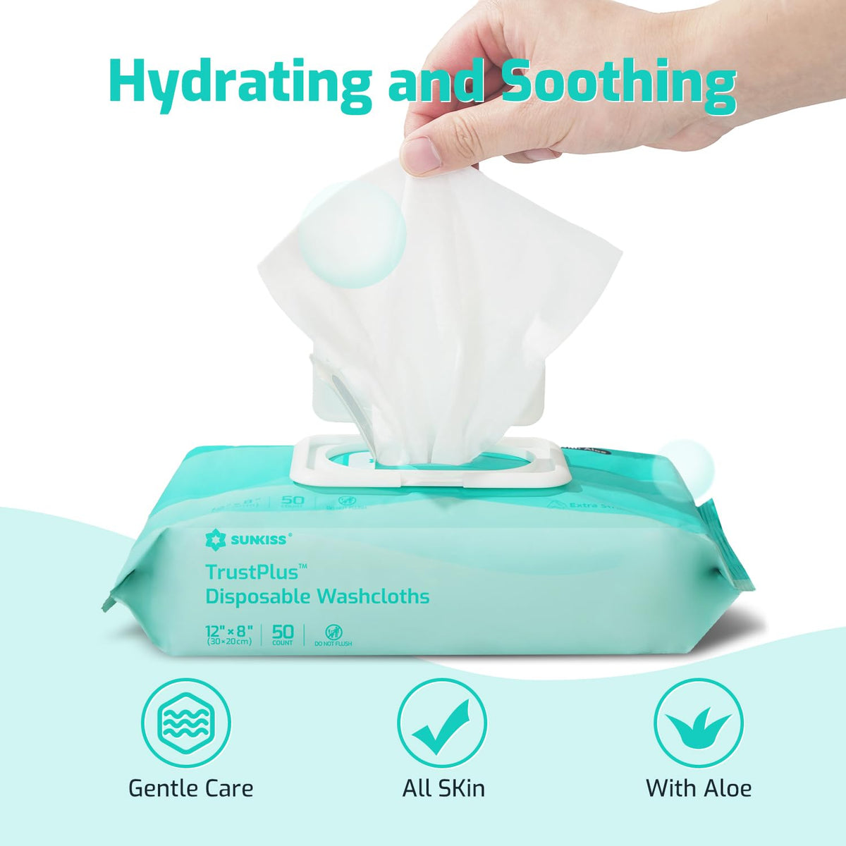 SUNKISS TrustPlus Adult Wet Wipes, Extra Large 8"x12", Unscented, 200Ct