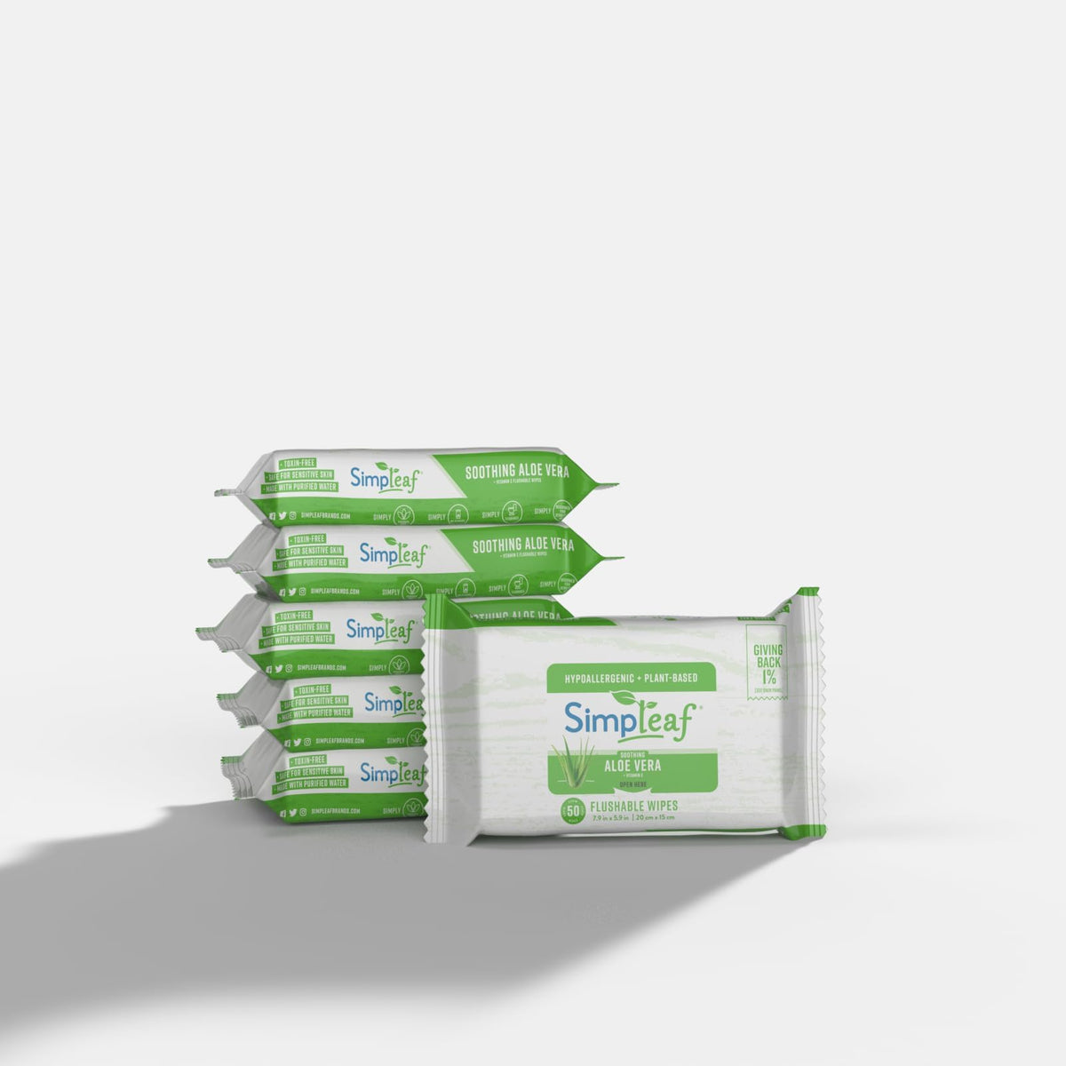 Simpleaf Flushable Wet Wipes Aloe Vera | Plastic Free, Paraben & Alcohol Free | Hypoallergenic & Safe for Sensitive Skin | Soothing Aloe Formula | Adult Toilet Wipes (6 x 50 Count Pack) 300 Count