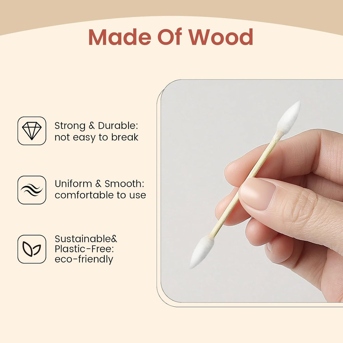 Pointed Cotton Swabs, Double Precision Tips Sturdy Bamboo Sticks, 1200Count