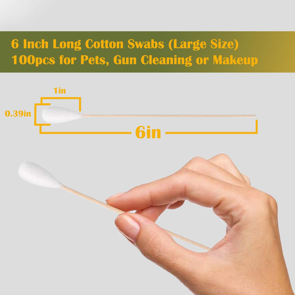 6 Inch Long Large Size Cotton Swabs 400PCS in Storage Box,Bamboo Sticks & Highly Absorbent Tipped Applicators for Pet Care