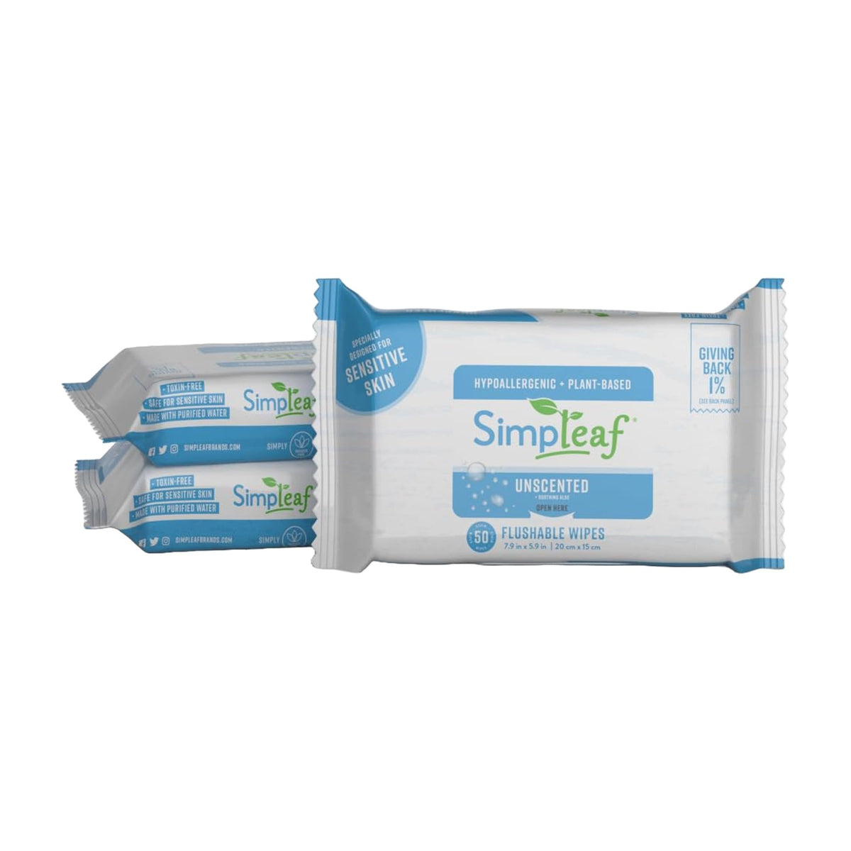 Simpleaf Flushable Wet Wipes Unscented | Eco-Friendly, Paraben & Alcohol Free | Hypoallergenic & Safe for Sensitive Skin | Soothing Aloe Formula | (6 x 25 Counts Convenient Pack) 150 Counts Total