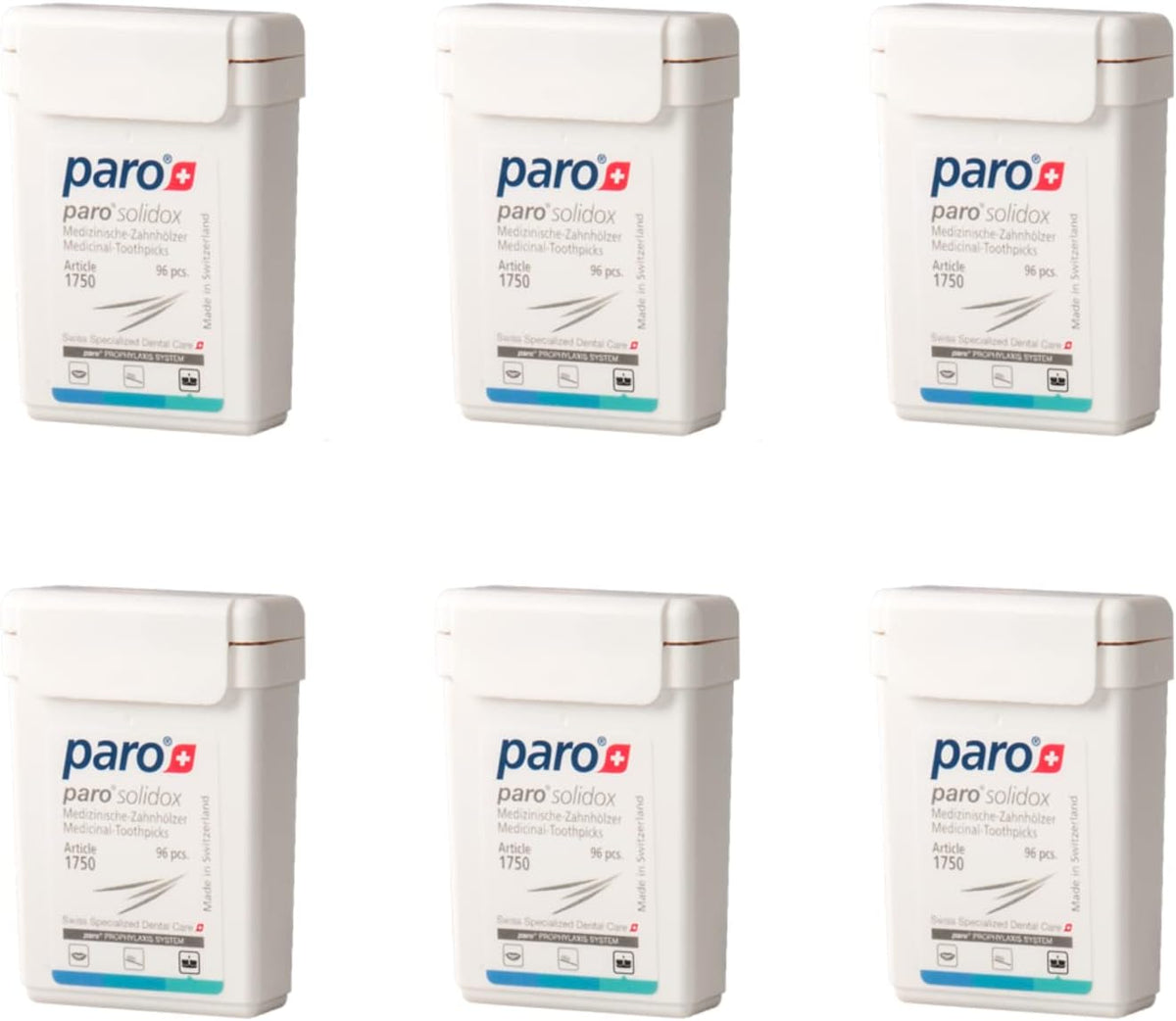 Paro Solidox | Double Pointed Wooden Toothpicks | Medium Interdental Toothpick | 96 Pieces of Wooden Sticks | 12 Pack