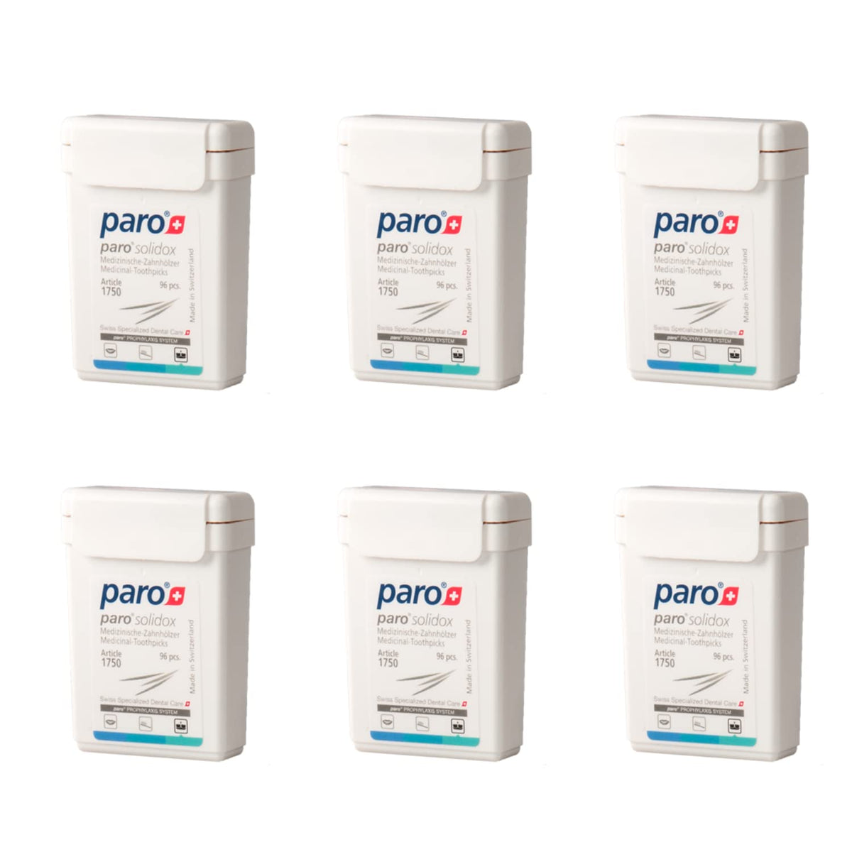 Paro Solidox | Double Pointed Wooden Toothpicks | Medium Interdental Toothpick | 96 Pieces of Wooden Sticks | 12 Pack