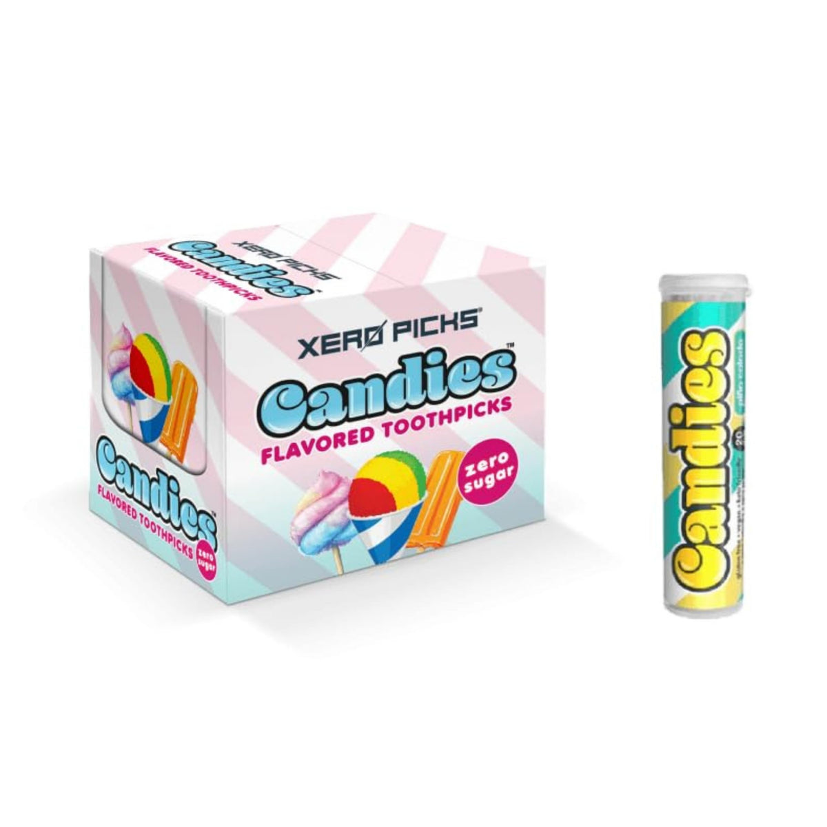 Xero Picks Candies - Infused Flavored Toothpicks (Candies Variety, 5 Pack - 100 Picks) Bubblegum, Pina Colada, Orange Creamsicle, Cotton Candy, Snow Cone and Candy Cane