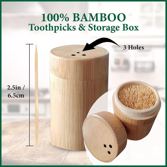 BOONBOO Bamboo Toothpicks and Holder, Double-Sided, 450 Counts