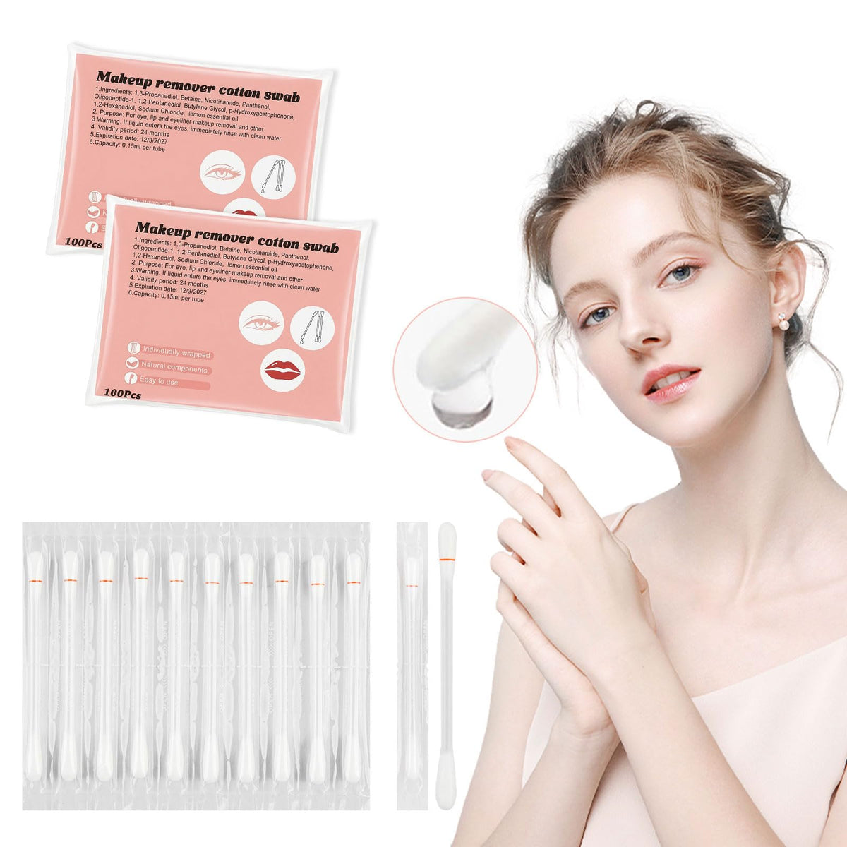 200 Cotton Swabs,Cotton Makeup Remover Swabs,Eye & Lip Sticks Remover