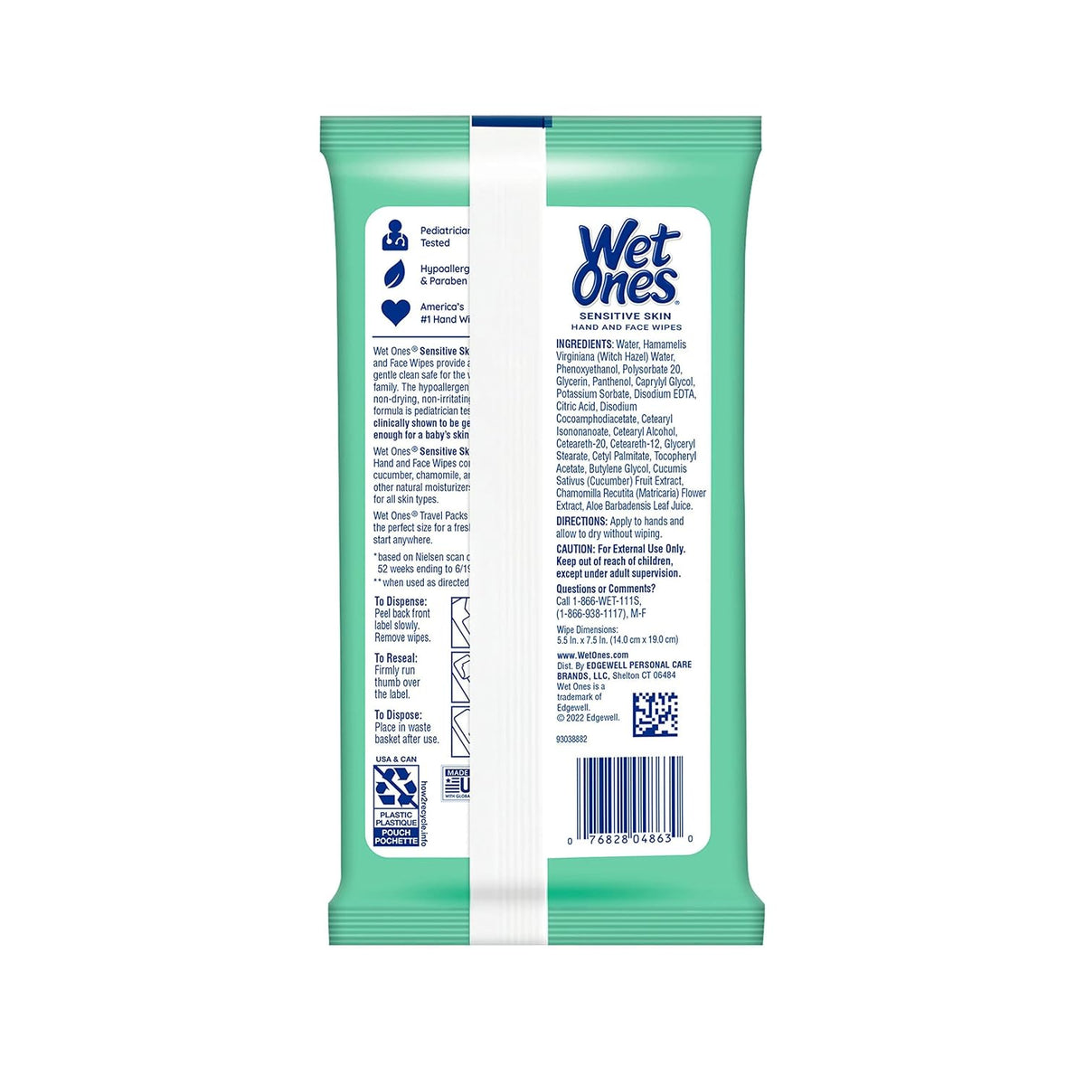 Wet Ones Hand Wipes, Sensitive Skin, Unscented, 20 ct (30 Pack)