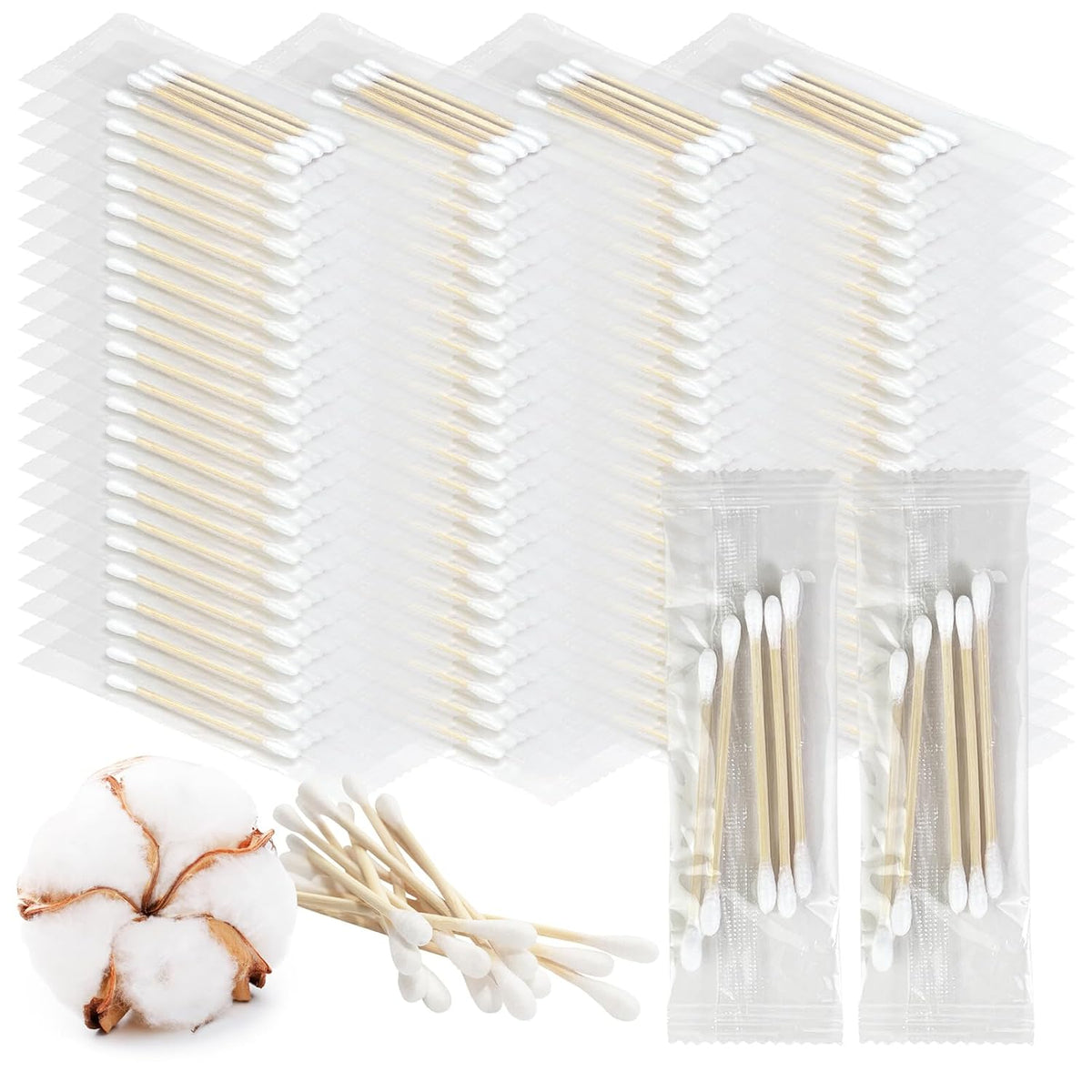 Individually Wrapped Cotton Swabs, 200 Pack (5 Each) for Travel & Hygiene