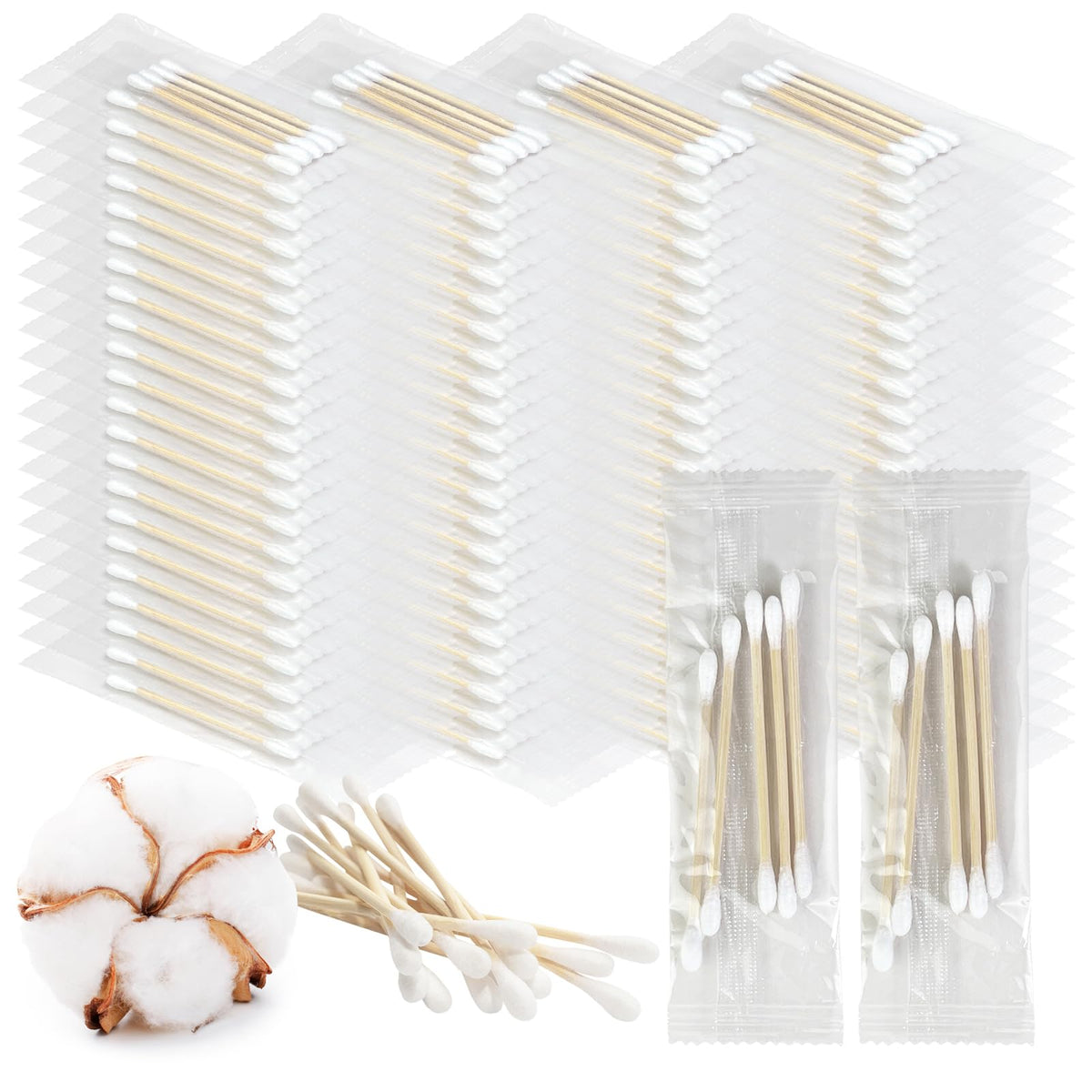 Individually Wrapped Cotton Swabs, 200 Pack (5 Each) for Travel & Hygiene