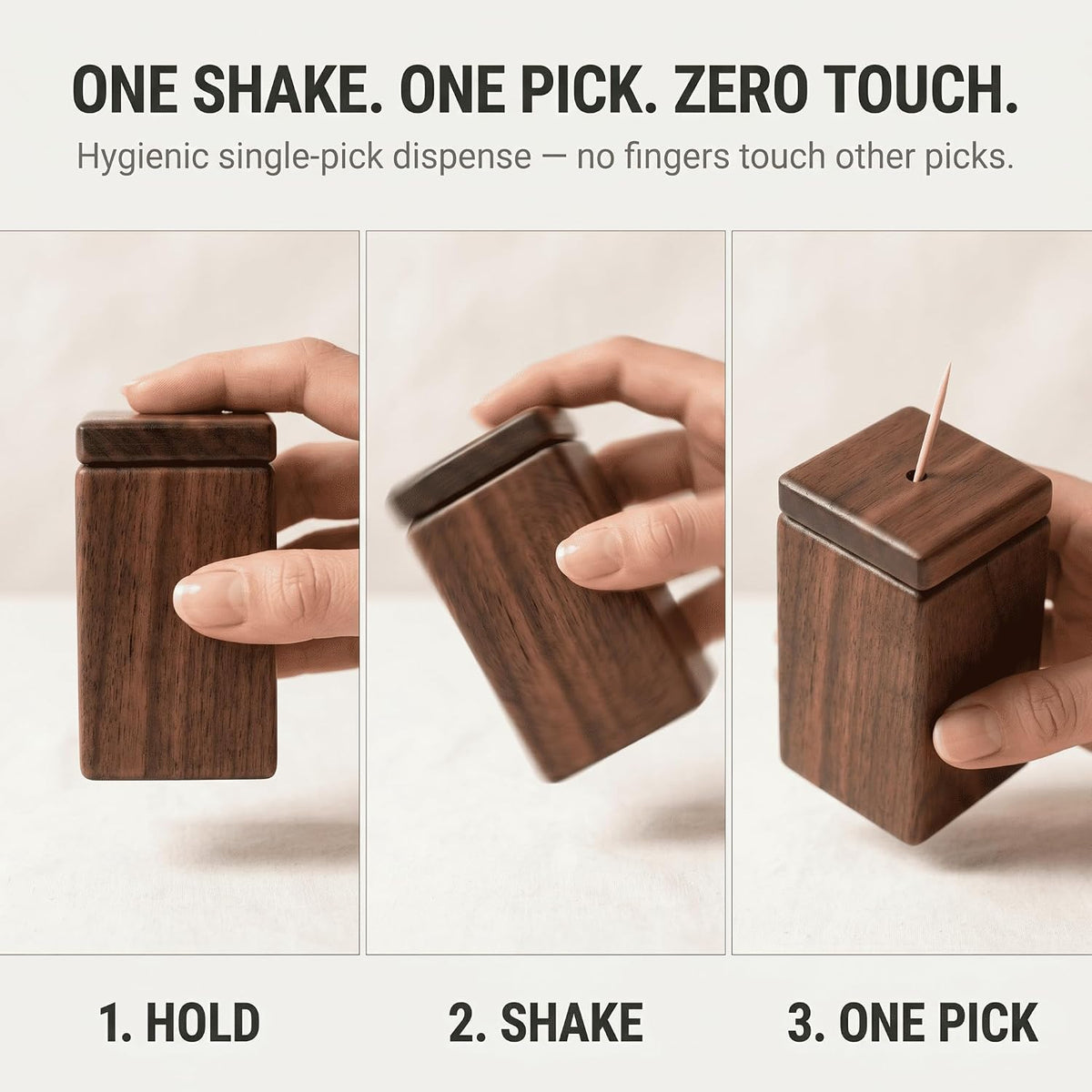 Walnut Wood Toothpick Dispenser with Magnetic Lid, Toothpick Holder