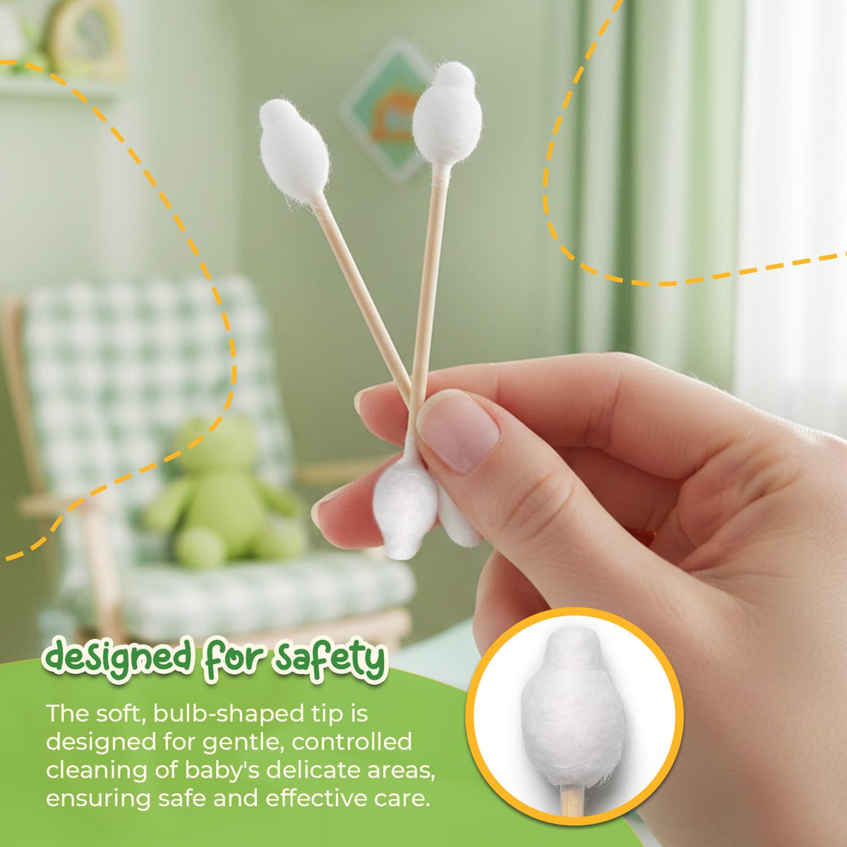 Baby Cotton Swabs 220 Count | Eco-Friendly & Pure Cotton Buds | Double Tipped Safety Sticks | 100% Plant-Based & Natural | Perfect for Baby Personal Care & Skin Care