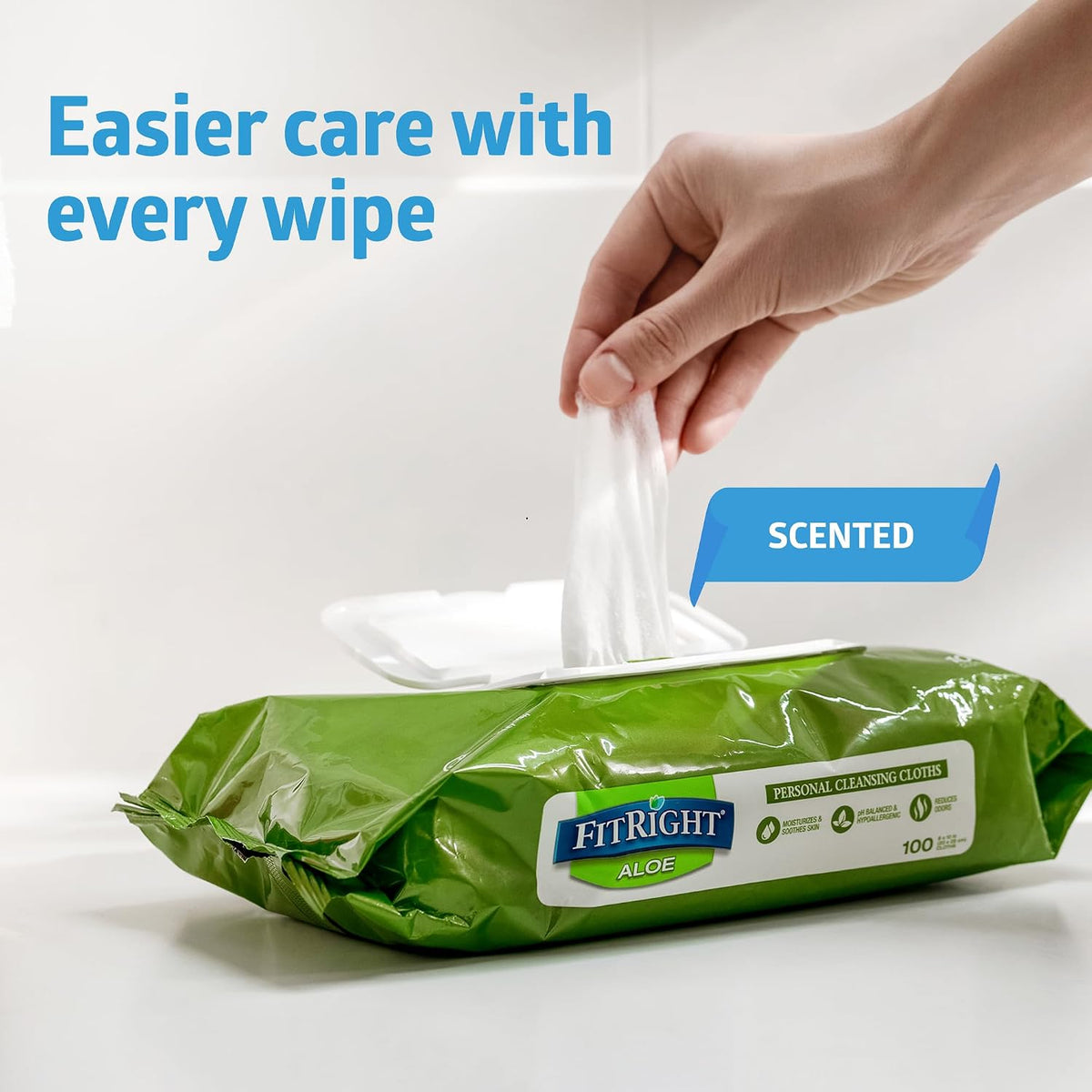 FitRight Aloe Personal Cleansing Cloth Wipes, Scented, 576 Count, 8 x 12 inch Adult Large Incontinence Wipes
