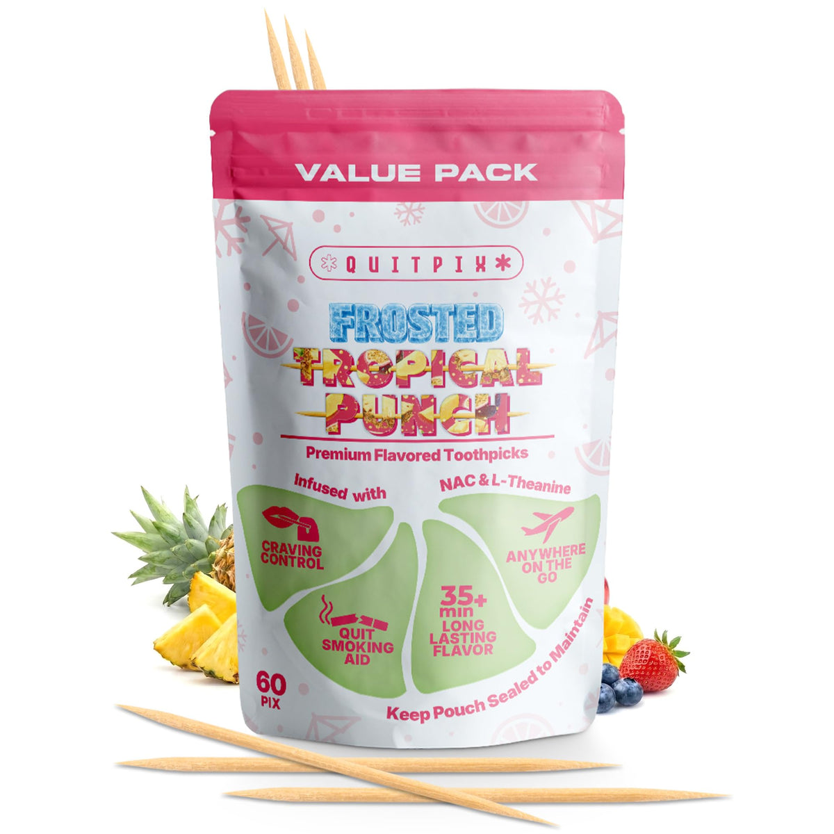 PurePix QuitPix Iced Watermelon Flavored Toothpicks, 60 Count
