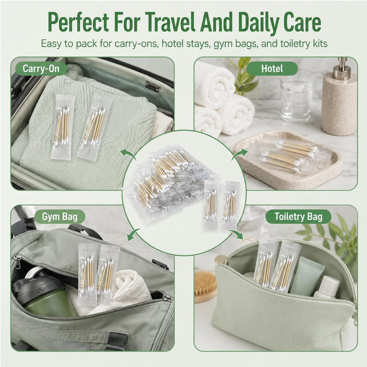 Egaageoi 1000 Count Individually Wrapped Double-Tipped Travel Cotton Swabs