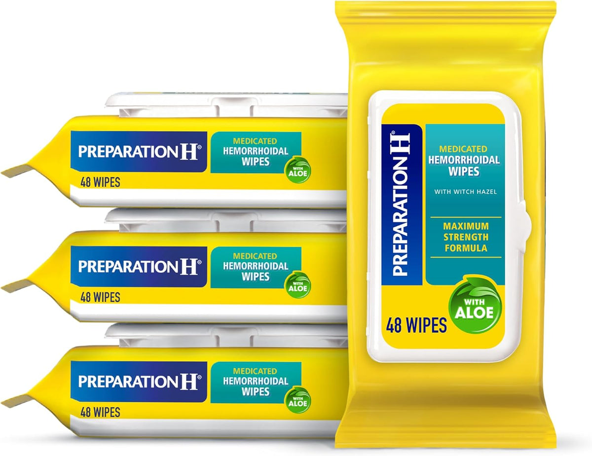 Preparation H Hemorrhoid Flushable Wipes with Witch Hazel for Skin Irritation Relief - 48 Count (Pack of 4)