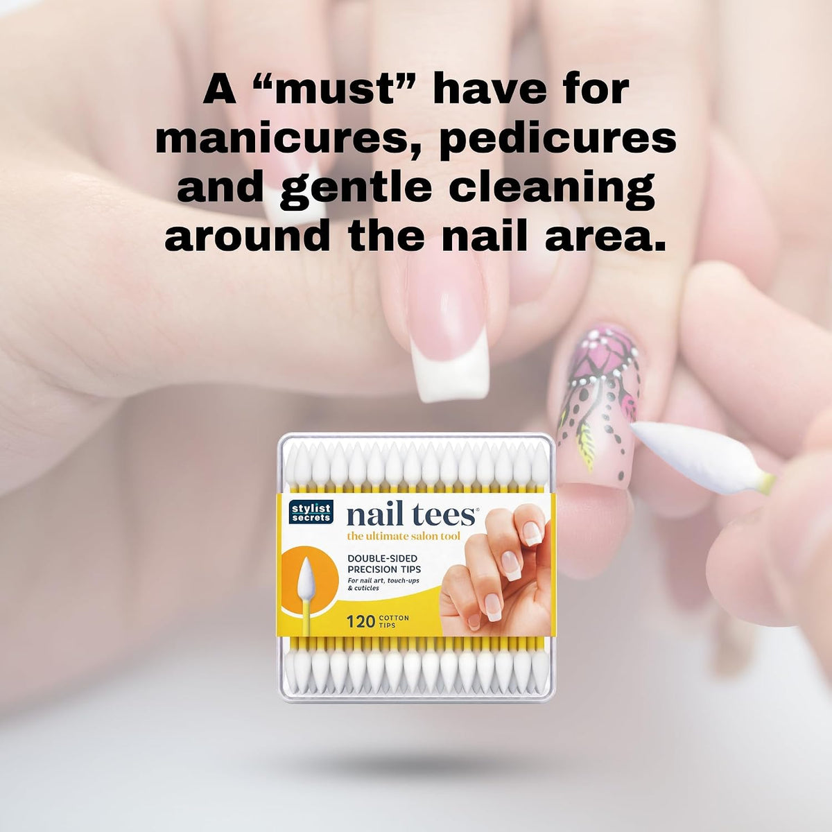 Fran Wilson NAIL TEES COTTON TIPS - The Ultimate Nail Tool, Multi-Purpose Double-sided Swabs with Pointed Ends for Precise Touch-ups and the Perfect At-Home Manicure & Pedicure (120 Count (Pack of 3))