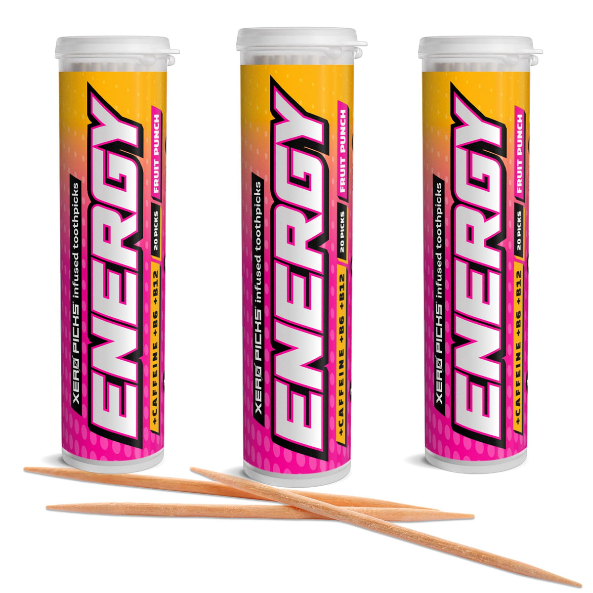 Xero Picks Energy Caffeine Flavored Toothpicks B12 for Focus & B6, 100 Picks (Pack of 5) (Variety Pack) Sugar-Free Alternative to Energy Mints & Gum - Kosher