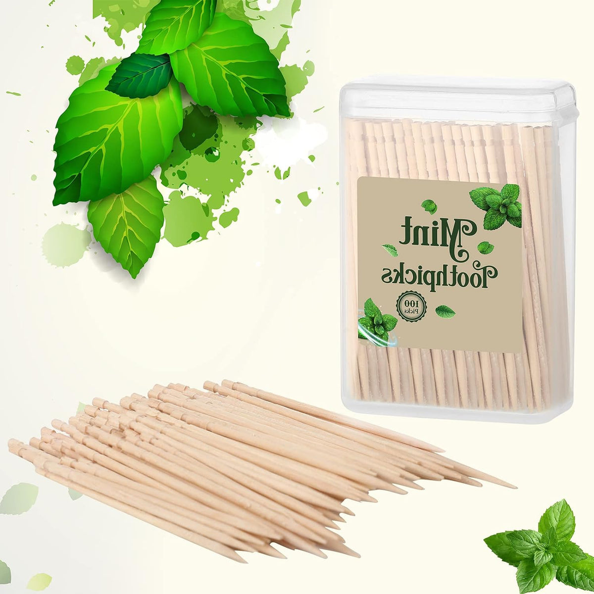 Irenare 600 Pcs Mint Flavored Wood Toothpicks with 6 Clear Storage Boxes
