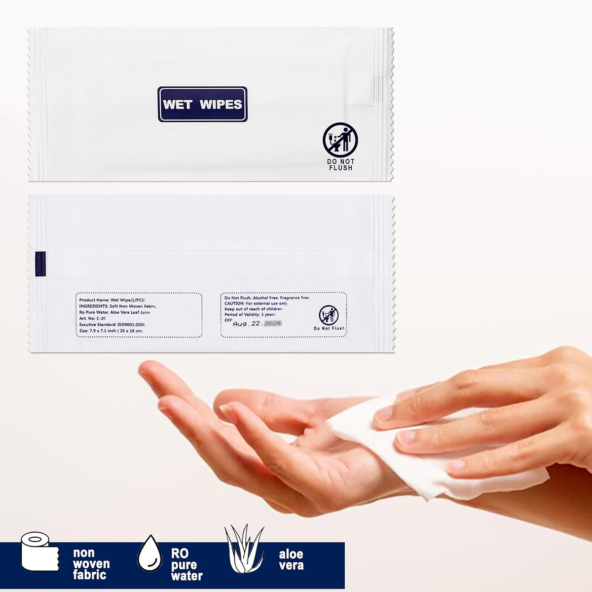 100 Pack Wet Wipes Individually Wrapped, Unscented Travel Hand Wipes