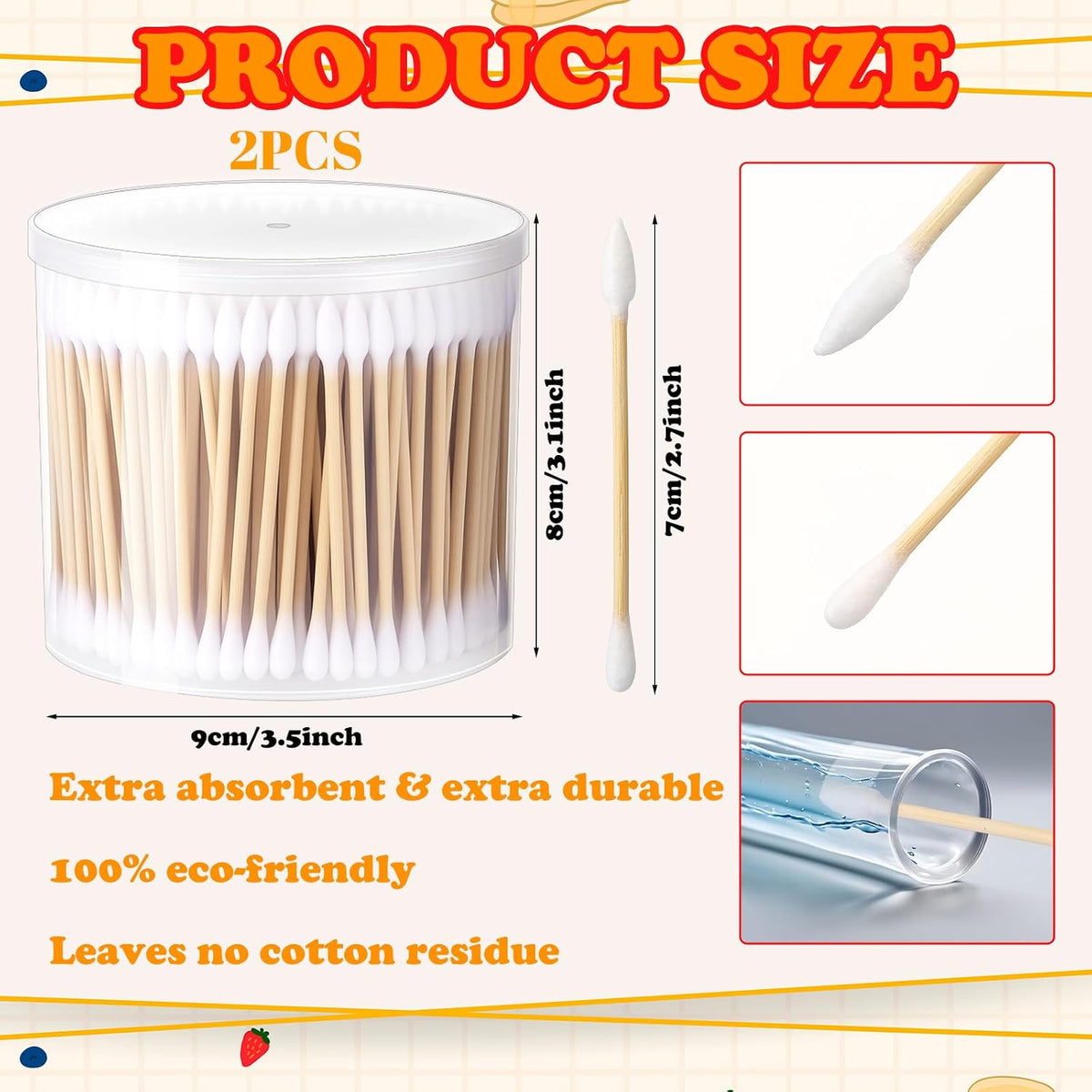 1200pcs XL Cotton Swabs Mops with Storage Case Extra Absorbent Double-Ended Cotton Buds with Pointed and Round Head Wooden Swabs for Cleaning and Maintenance