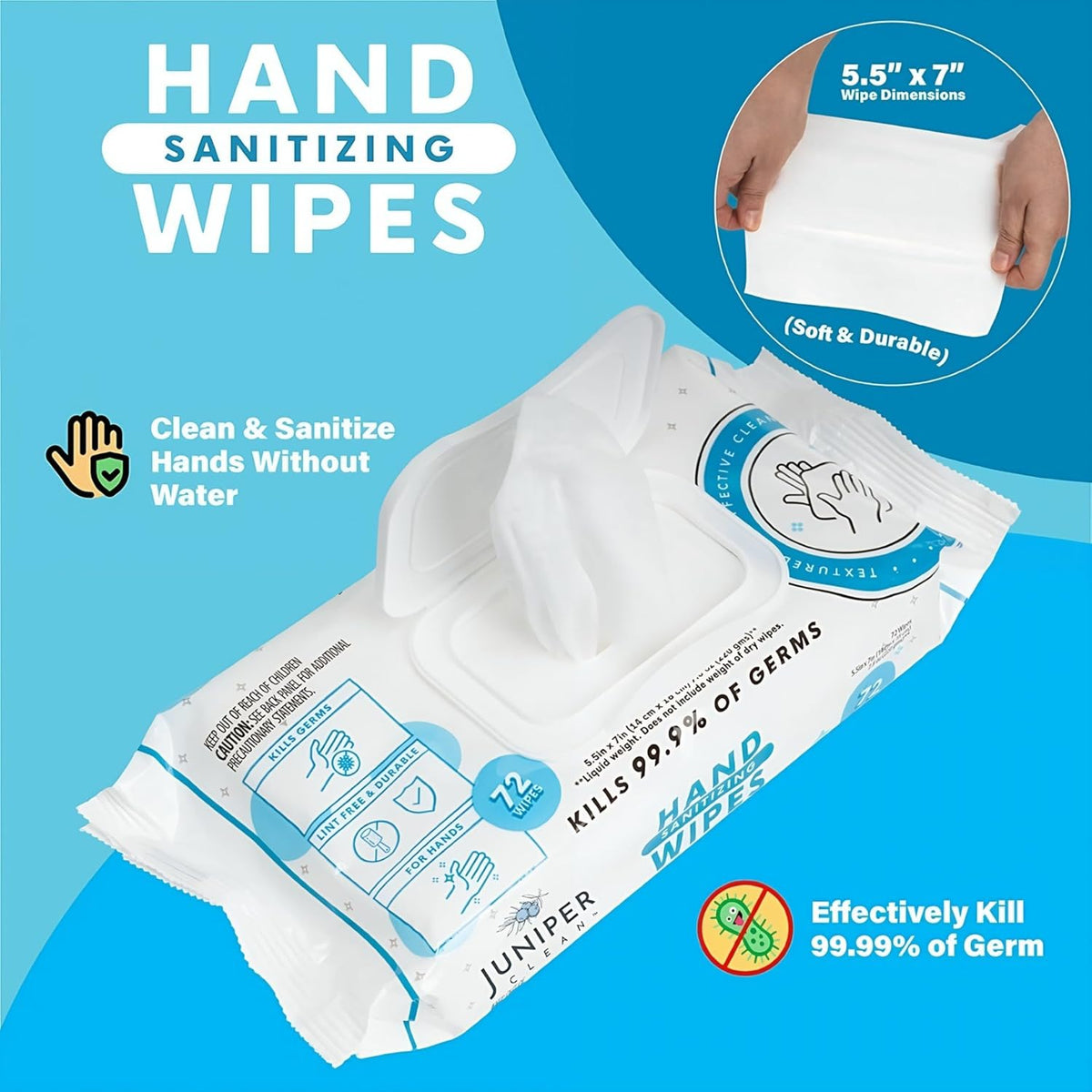Juniper CLEAN Hand Sanitizing Wipes, 432 Count Soft Flow (Pack of 6)