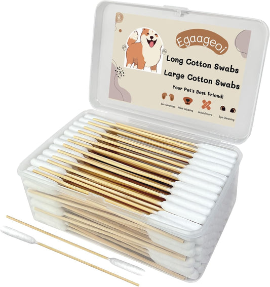 Egaageoi 200 Pcs 6-Inch Long Cotton Swabs for Dog Ears with Bamboo Handle