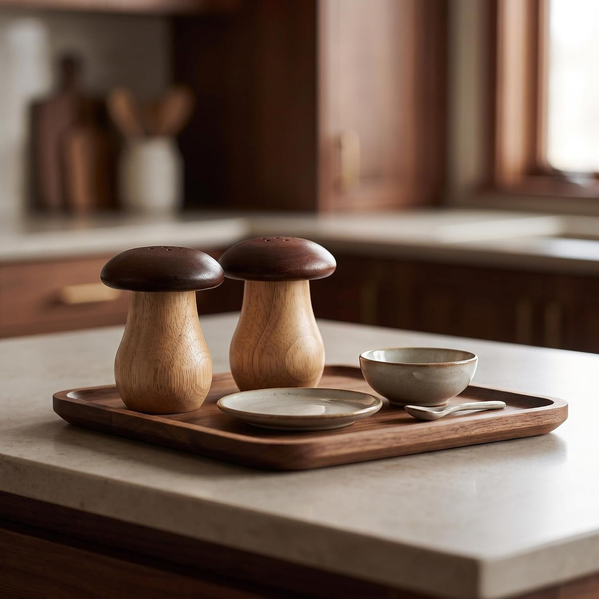 Wooden Toothpick Holder Dispenser Walnut Wood Mushroom Toothpick Box