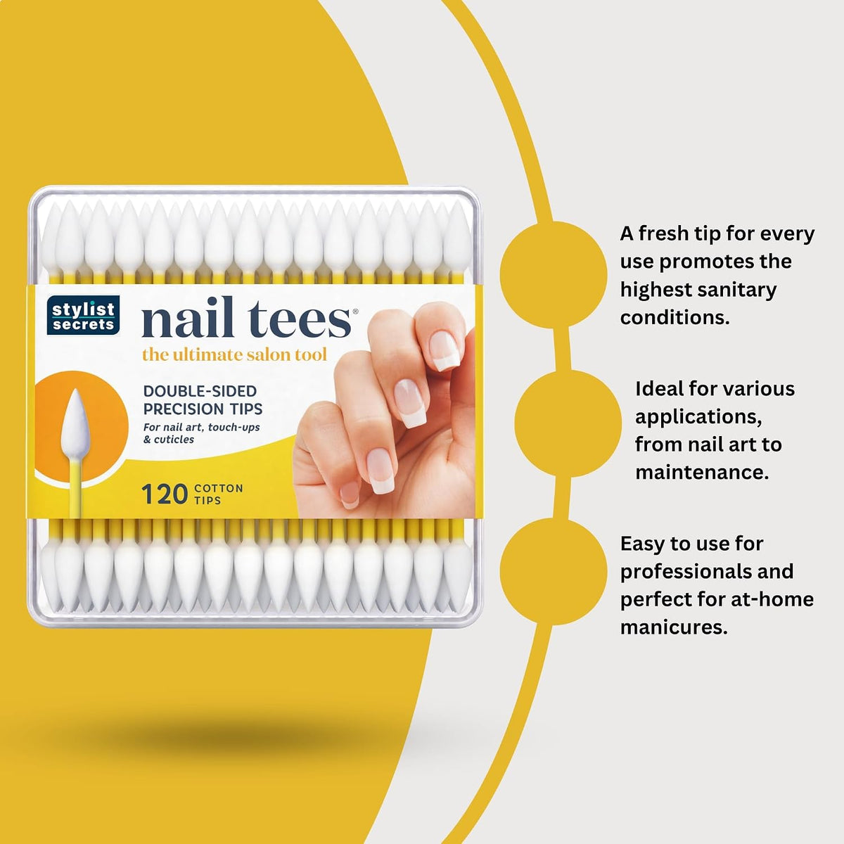 Fran Wilson NAIL TEES COTTON TIPS - The Ultimate Nail Tool, Multi-Purpose Double-sided Swabs with Pointed Ends for Precise Touch-ups and the Perfect At-Home Manicure & Pedicure (120 Count (Pack of 3))