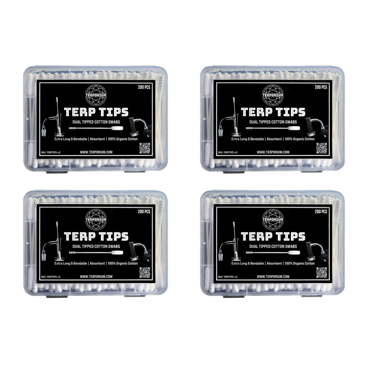 Terporium Dual-Tip Cotton Swabs (200pcs) | 4.75” Reinforced & Bendable Multi-Purpose Swabs with Extra Long Cylindrical and Smaller Spiral Tips | 100% Organic Cotton with Recycled Paper Stick