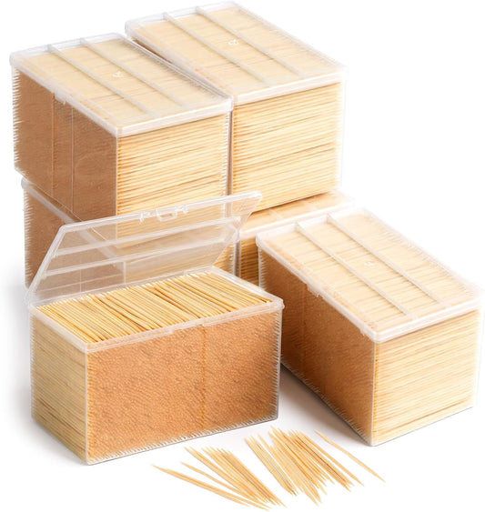 Kifmurase 21000 Pcs Bamboo Wooden toothpicks, Wood Round Double Sided Toothpicks with Clear Plastic Storage Box for Appetizers Food Barbecure Fruit Cocktail Teeth Cleaning Party