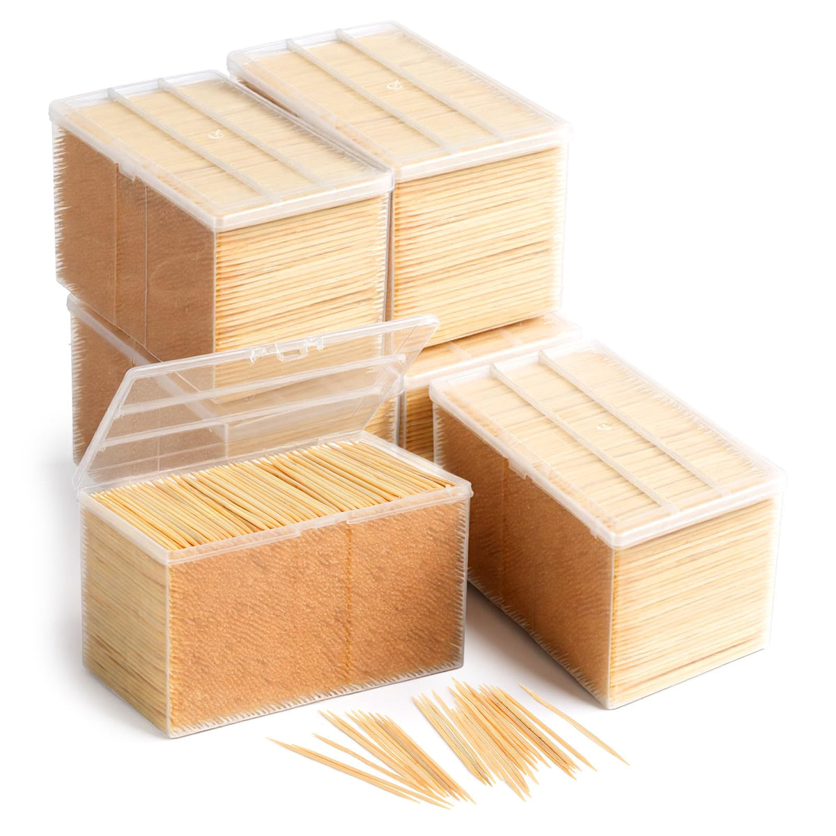 Kifmurase 21000 Pcs Bamboo Wooden toothpicks, Wood Round Double Sided Toothpicks with Clear Plastic Storage Box for Appetizers Food Barbecure Fruit Cocktail Teeth Cleaning Party