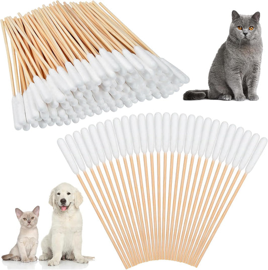 Dog Qtips, 6"Cotton Swabs with Long Bamboo Handle Sticks for Dog Ear Care