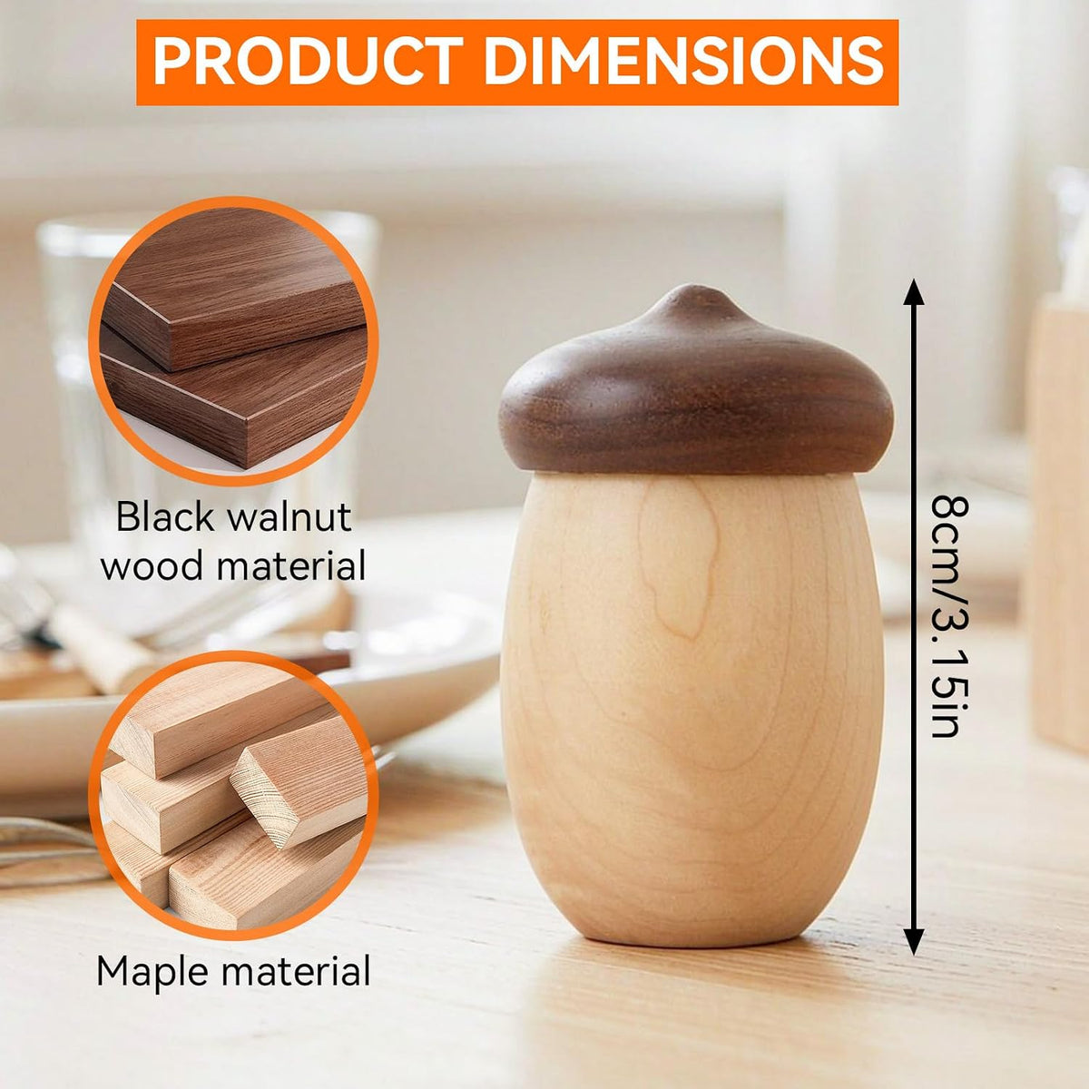 HERCHR Toothpick Holder Dispenser, Cute Pocket Toothpick Holder Decorative Acorn Shaped Wooden Toothpick Container Box with Rounded Structure for Home, Office, Restaurant
