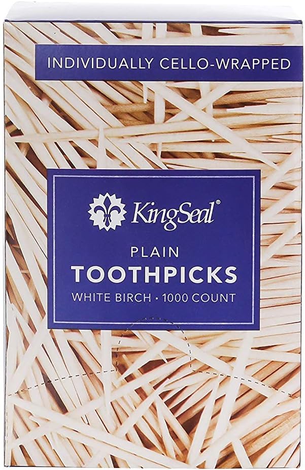 4,000 Count | KingSeal Birch Wood Toothpicks, Individually Cello Wrapped, Plain, Unflavored, 2.5 Inch Length, Bulk Pack - 4 Boxes x 1000