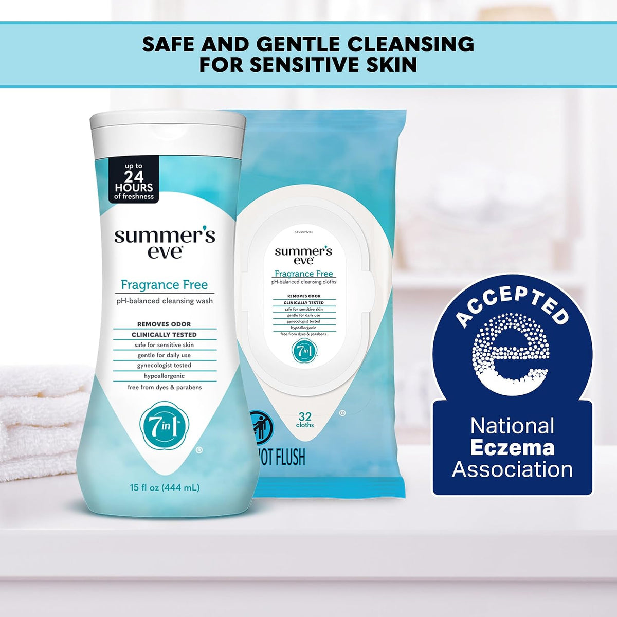 Summer's Eve Gentle Feminine Wipes, Fragrance Free, 32 Count, 4 Pk