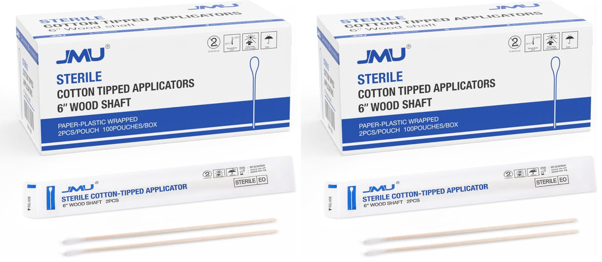 JMU Sterile Cotton Tipped Applicators, 2000 Medical Cotton Swabs Wood Shaft